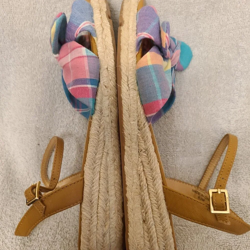 TALBOTS PAMELA TWIST PLAID ESPADRILLE WEDGES IN MADRAS PLAID